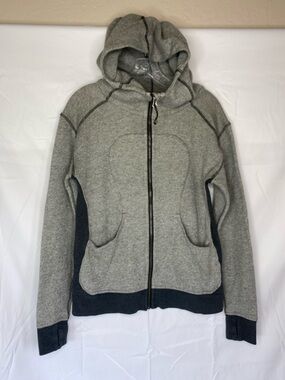 LULULEMON WOMENS SCUBA GRAY CHARCOAL FULL ZIP HOODED SWEATSHIRT SZ 8 POCKETS